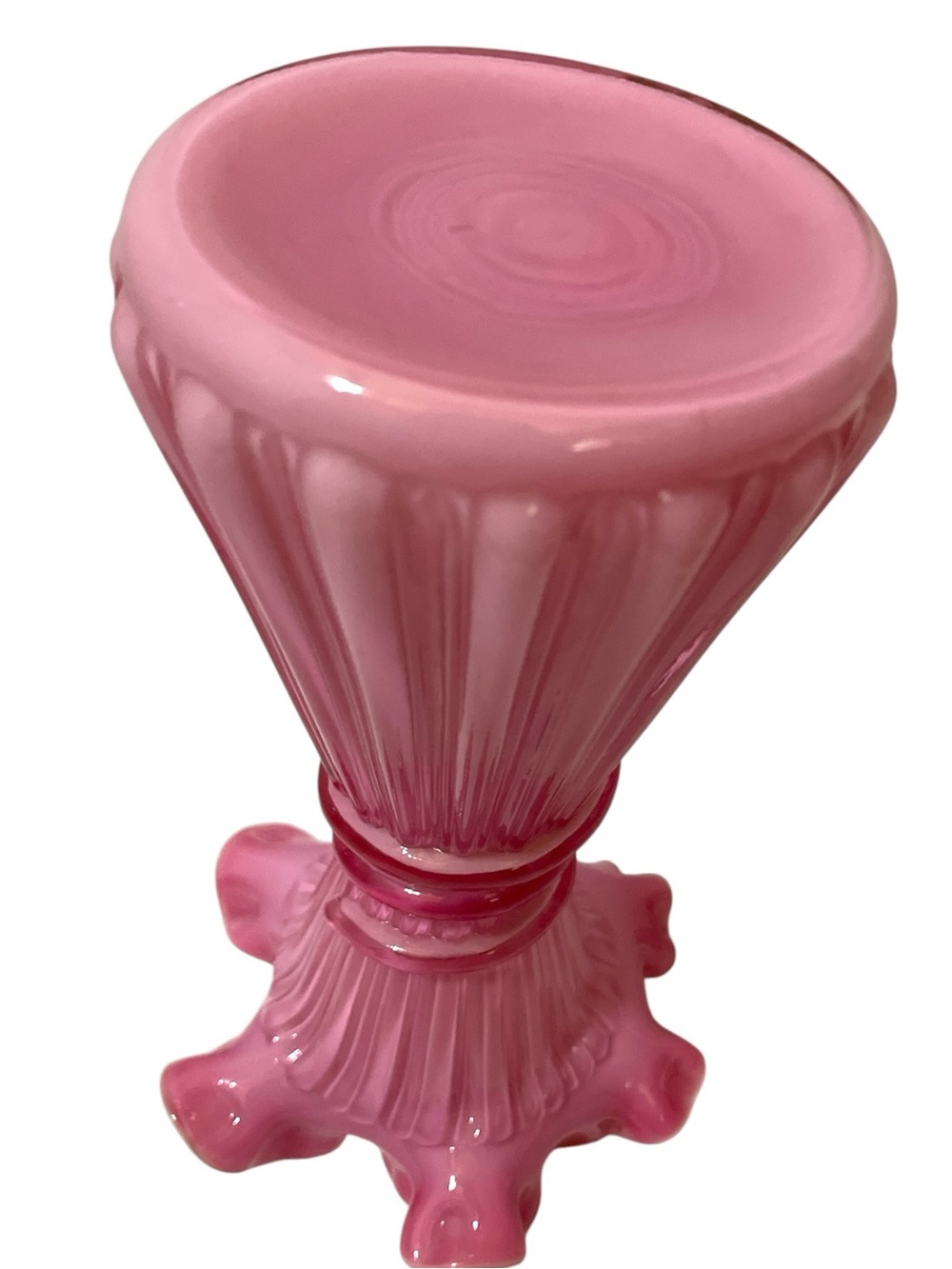 Fenton Wheat Stack Cornshock Vase Wild Rose Ruffled Rim Wheat Stack Ribbed Body - Picture 9 of 15